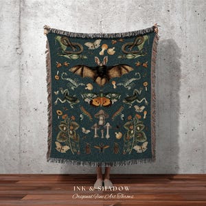 Dark Cottagecore Decor Gothic Tapestry | Goblincore Decor Goth Tapestry Teal Blanket Throw | Witchy Decor Bedroom Goth Blanket Woven Throw image 10