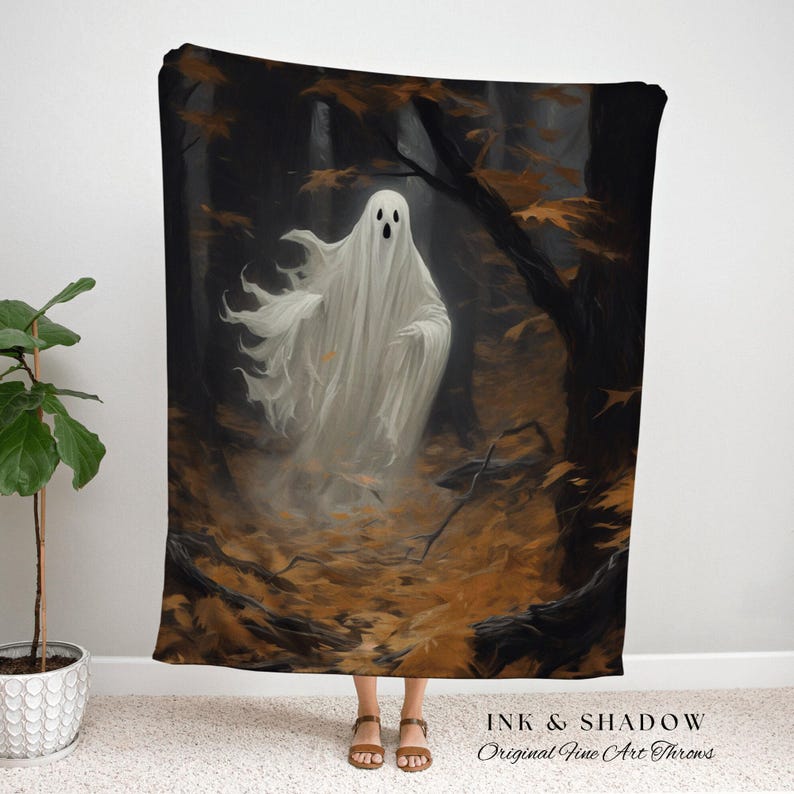 Macabre Decor Vintage Ghost Blanket Halloween | Fall Aesthetic Vintage Ghost Art Woven Tapestry Halloween Decor Dark Academia Ghost Blanket imagen 9