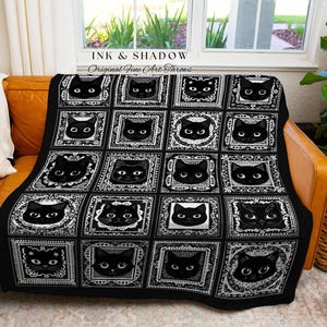 Black Cats Blanket Cute Cozy Gothic Decor Dark Cottagecore Tapestry Throw Witchy Decor Bedroom Gift for Cat Lovers Fall Halloween Blanket image 6
