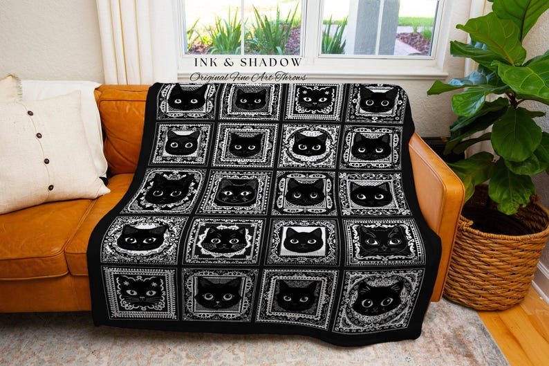 Black Cats Blanket Cute Cozy Gothic Decor Dark Cottagecore Tapestry Throw Witchy Decor Bedroom Gift for Cat Lovers Fall Halloween Blanket image 6