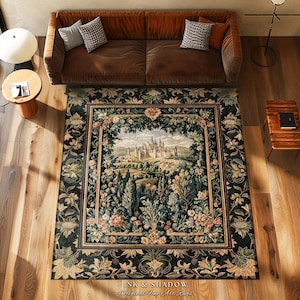 Dark Academia Victorian Royal Rug | Fantasy Home Accent Decor Woodland Princess Medieval Rustic Floral Landscape Coquette Maximalist Castle