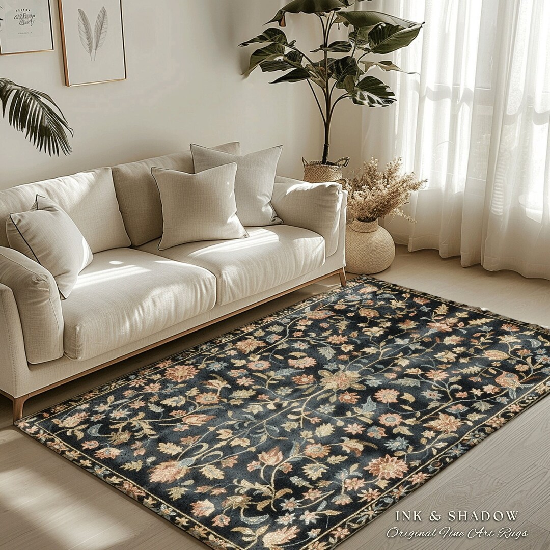 Ornate Gothic Area Rug Dark Wildflower Aesthetic Living Room Gothic ...