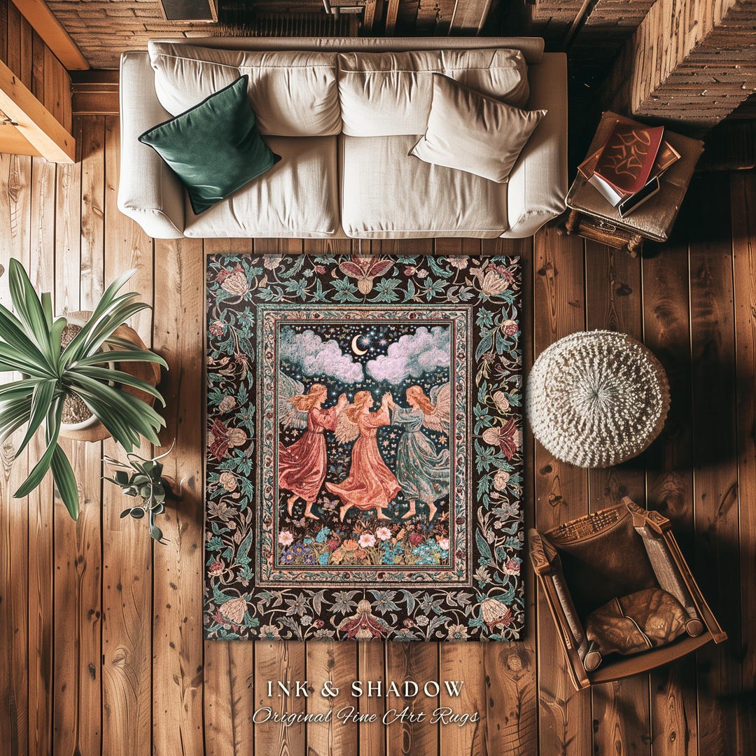 Angel Fairy Rug Medieval Pastel Angels Area Rug | Whimsical Fairytale Folklore Bedroom ...