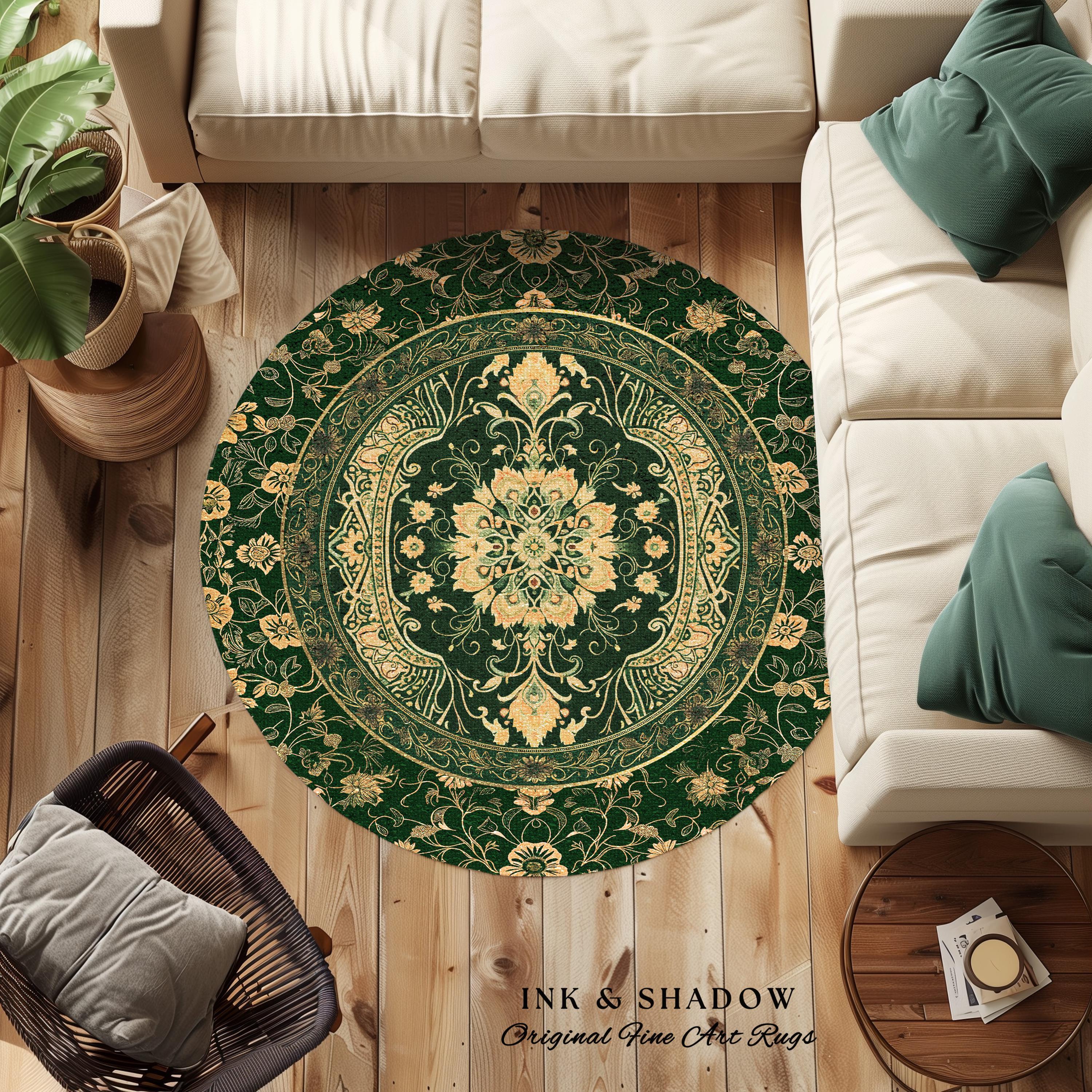 Classical Victorian Green Accent Rug | Vibrant Colors Forest Green Area ...