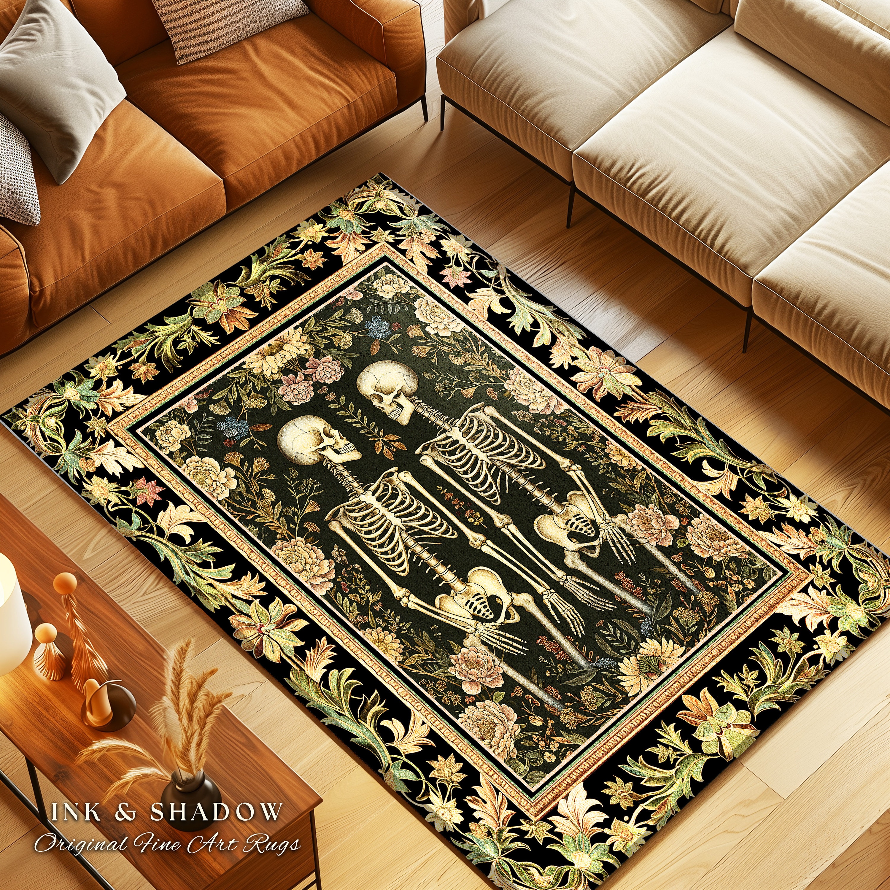 Skeleton Welcome Rug Light Academia Botanical Skeleton Art Rug for Bedroom | Victorian ...