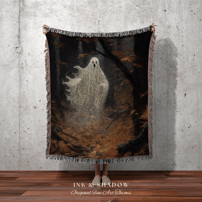 Macabre Decor Vintage Ghost Blanket Halloween | Fall Aesthetic Vintage Ghost Art Woven Tapestry Halloween Decor Dark Academia Ghost Blanket imagen 6