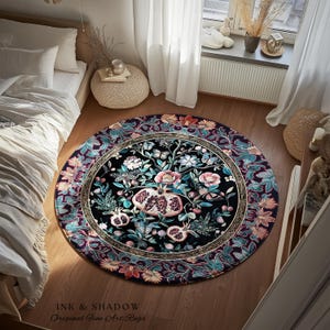 Witchy Dark Academia Pomegranate Rug Whimsigothic Floral Home Decor, Enchanted Woodland Cottagecore Botanical Victorian Gothic Nature Accent image 13