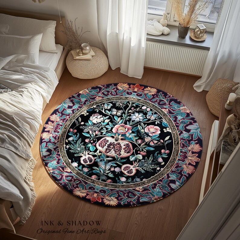 Witchy Dark Academia Pomegranate Rug Whimsigothic Floral Home Decor, Enchanted Woodland Cottagecore Botanical Victorian Gothic Nature Accent image 13