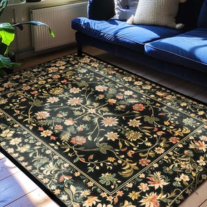 Whimsical Wildflower Folklore Aesthetic Rug Floral Cottagecore Danish Decor | Boho Maximalist Home Botanical Fairycore Rustic Flat Weave Rug