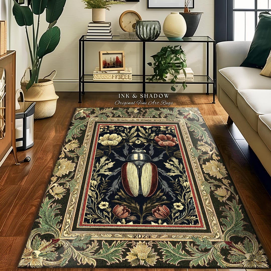 Dark Botanical Woodland Gothic Rug Vintage Aesthetic Victorian Beetle ...