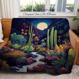 Moonlit Landscape Desert Throw Blanket Woven Tapestry Night Sky Cactus Blanket Desert Night Mystical Blanket Southwestern Boho Blanket Bild 6
