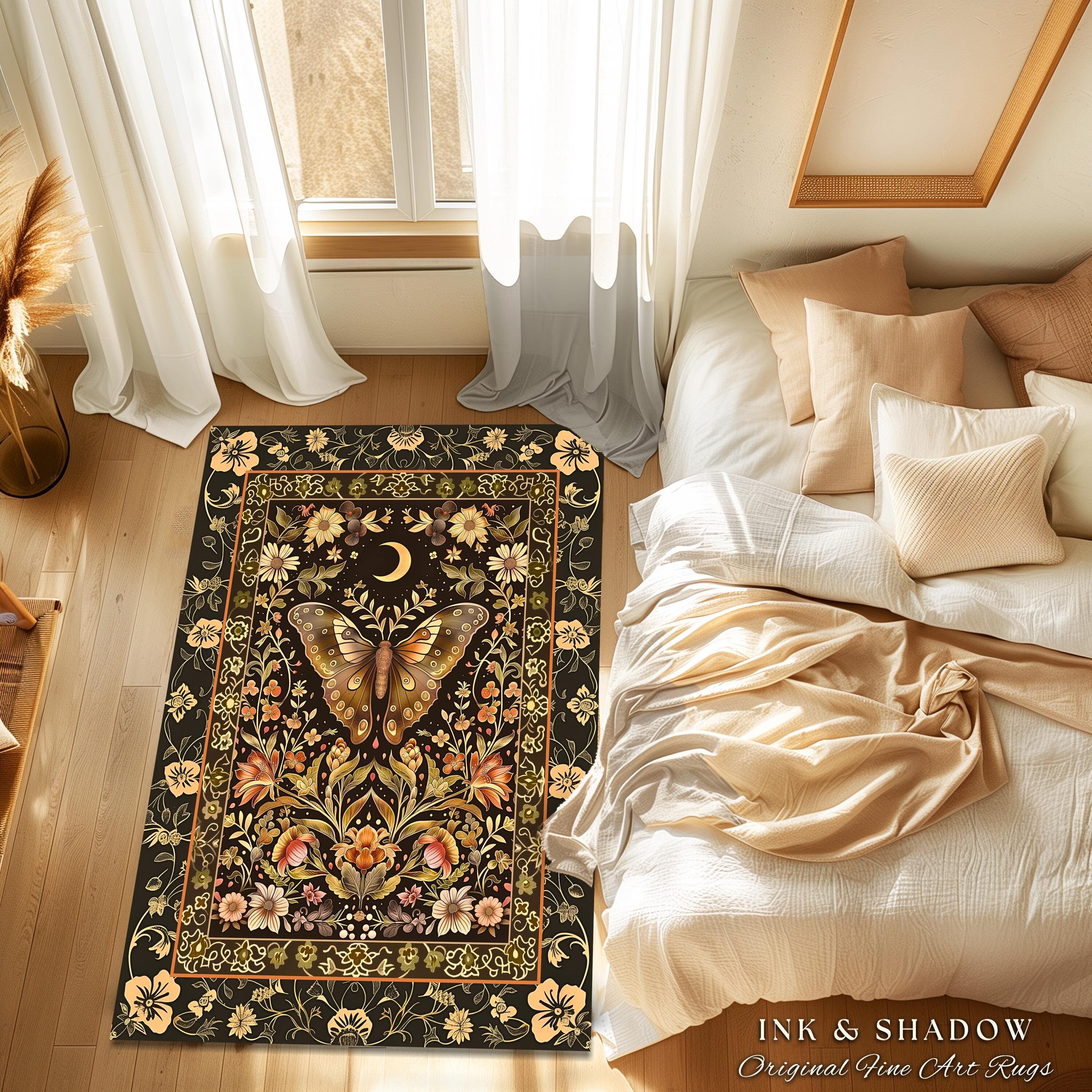 Moth Area Rug Whimsical Moth Rug Soft Cottagecore Rustic Home Decor | Mystic Floral ...