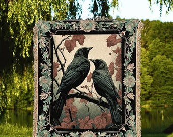 Dark Academia Raven Blanket Woven Wall Hanging Gothic Home Decor Dark Academia Tapestry Vintage Aesthetic Witchy Crow Decor Occult Tapestry