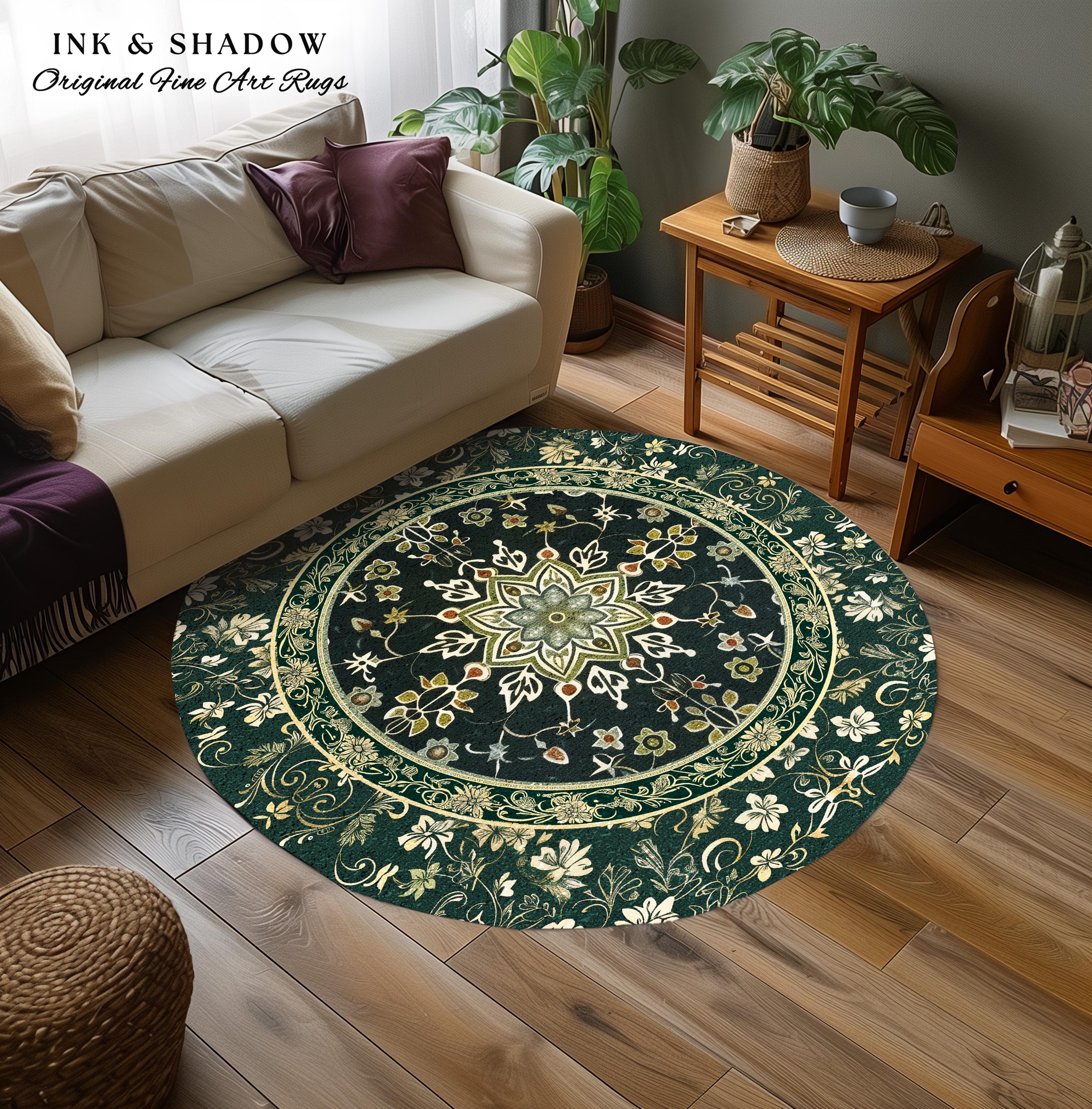 Moody Emerald Green Area Rug | Persian Green Floor Rug Ornate Rug