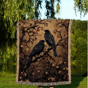 Crow Decor Gothic Tapestry Whimsigoth Blanket | Dark Cottagecore Tapestry Raven Home Decor | Crowcore Woven Goth Blanket Witchy Room Decor | bild 6