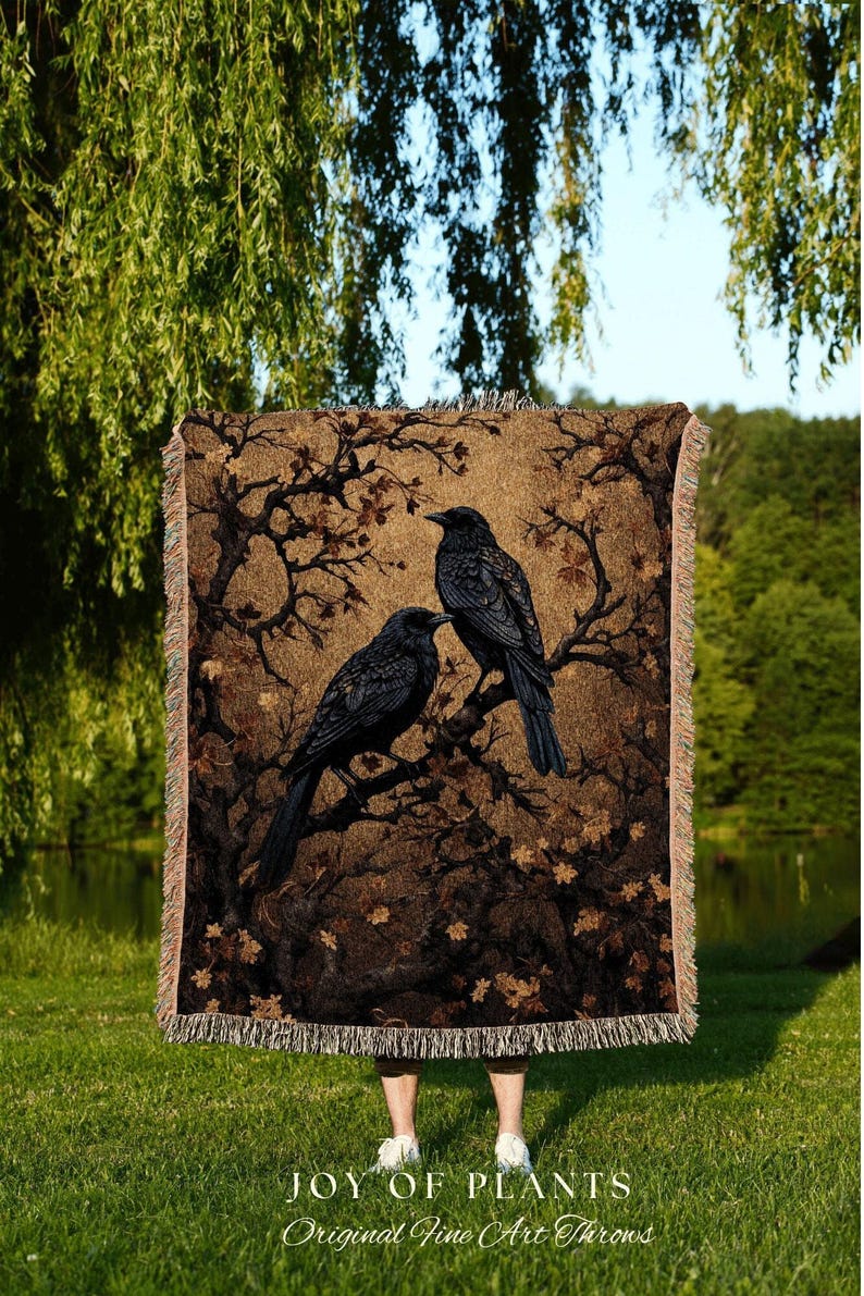 Crow Decor Gothic Tapestry Whimsigoth Blanket | Dark Cottagecore Tapestry Raven Home Decor | Crowcore Woven Goth Blanket Witchy Room Decor | bild 6