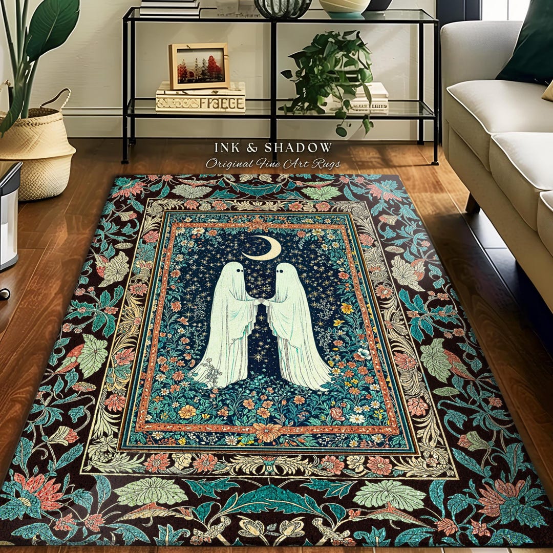 Top Secret Rug Secret Garden Ghost Lovers Rug | Cozy Cottagecore Bedroom Accent Floral ...