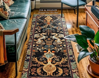 Rococo Dragon Rug Ornate Baroque Art Nouveau Inspired Runner Folklore Decor | Antique Aesthetic Maximalist Fantasy Home Statement Art Piece