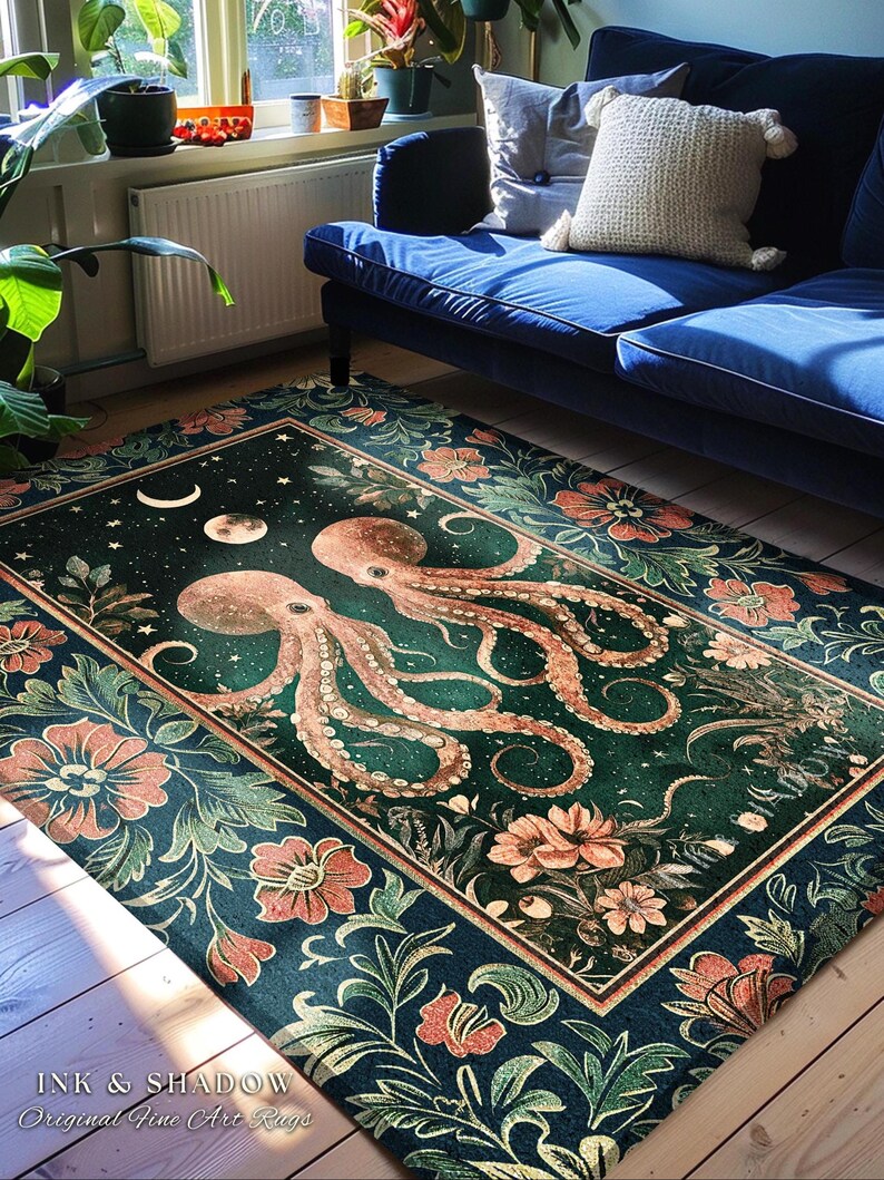 Celestial Octopus Whimsical Area Rug | Ethereal Sea Life Eclectic ...