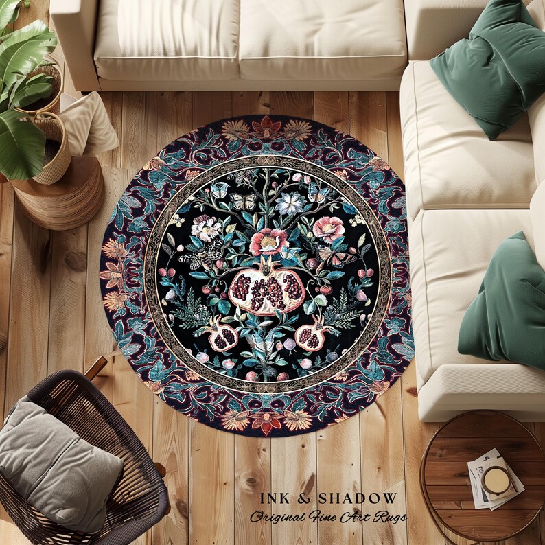 Witchy Dark Academia Pomegranate Rug Whimsigothic Floral Home Decor, Enchanted Woodland Cottagecore Botanical Victorian Gothic Nature Accent image 18