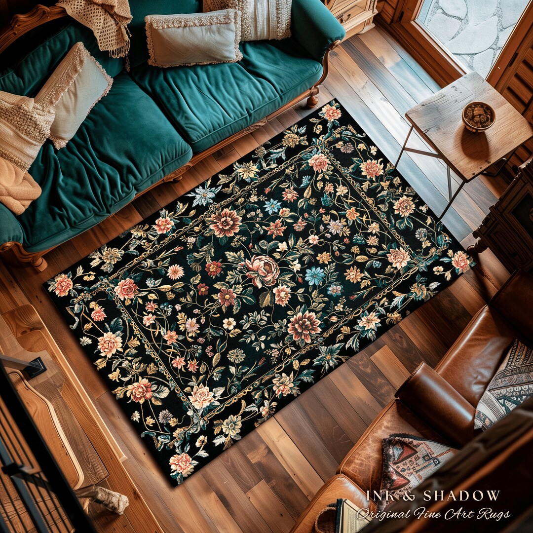 Dark Cottagecore Floral Accent Rug | Maximalist Aesthetic Danish Pastel ...