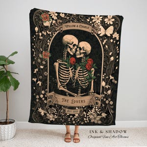 Tarot Blanket 'The Lovers' Custom | Personalized Wedding Anniversary Blanket Spooky Gift for Goths Custom Ghost Gift Mr & Mrs Anniversary | image 10