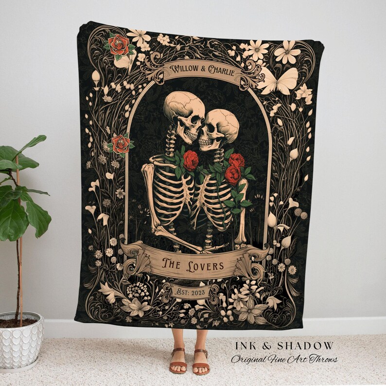 Tarot Blanket 'The Lovers' Custom | Personalized Wedding Anniversary Blanket Spooky Gift for Goths Custom Ghost Gift Mr & Mrs Anniversary | image 10