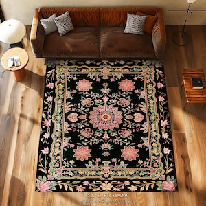 Maximalist Floral Area Rug Dark Pink Decorative Bohemian Turkish Style Colorful Accent Rug Decorative Rugs for Living Room Rectangular Rug