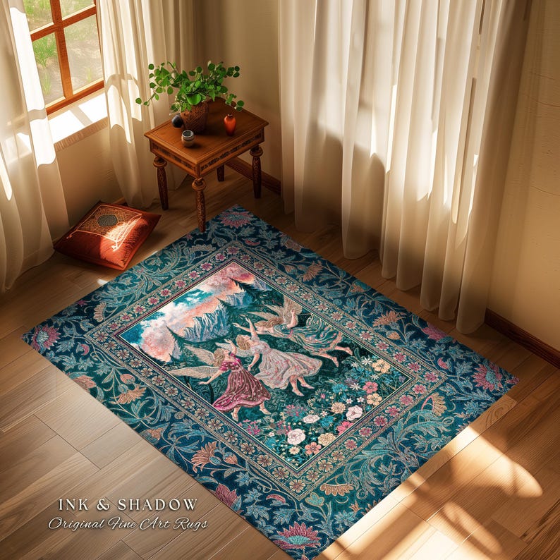 Fairy Blue Rug Playful Woodland Fairies Accent Rug | Dreamy Enchanted Fairytale ...