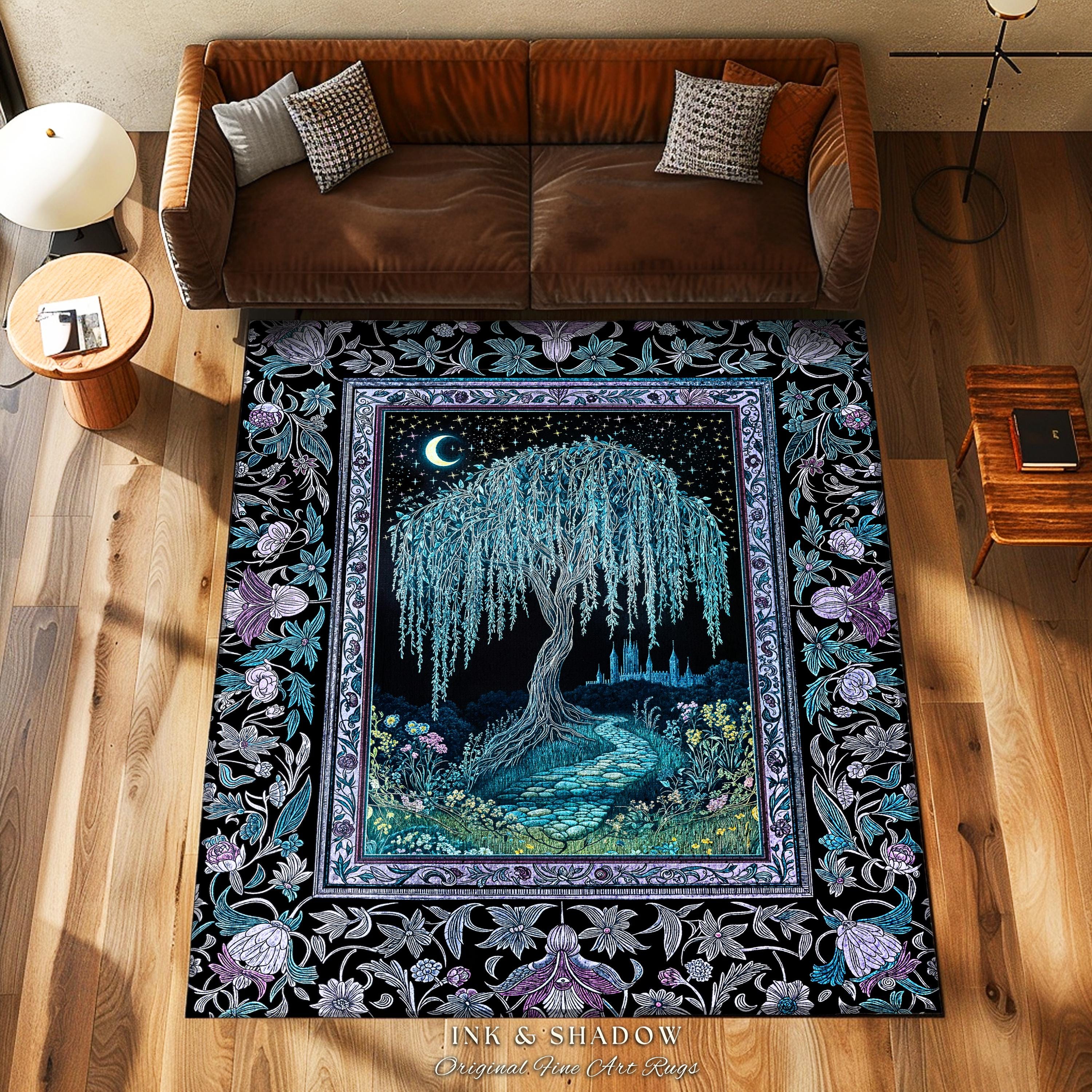 Moody Library Rug Dreamy Willow Tree Moody Area Rug | Enchanted Aesthetic Celestial ...