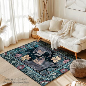 Moody Dark Acedemia Tapestry Woven Bat Rug Starry Night Woodland Gothic Floral Decor, Antique Aesthetic Victorian Botanical Whimsigothic Art imagen 4
