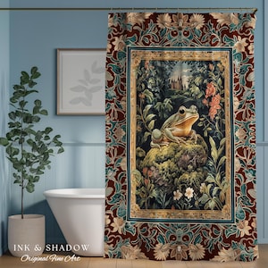 Storybook Aesthetic Frog Shower Curtain | Bohemian Bathroom Floral Ornate Dark Victorian Cottagecore Toad Whimsical Eclectic Home Decor |