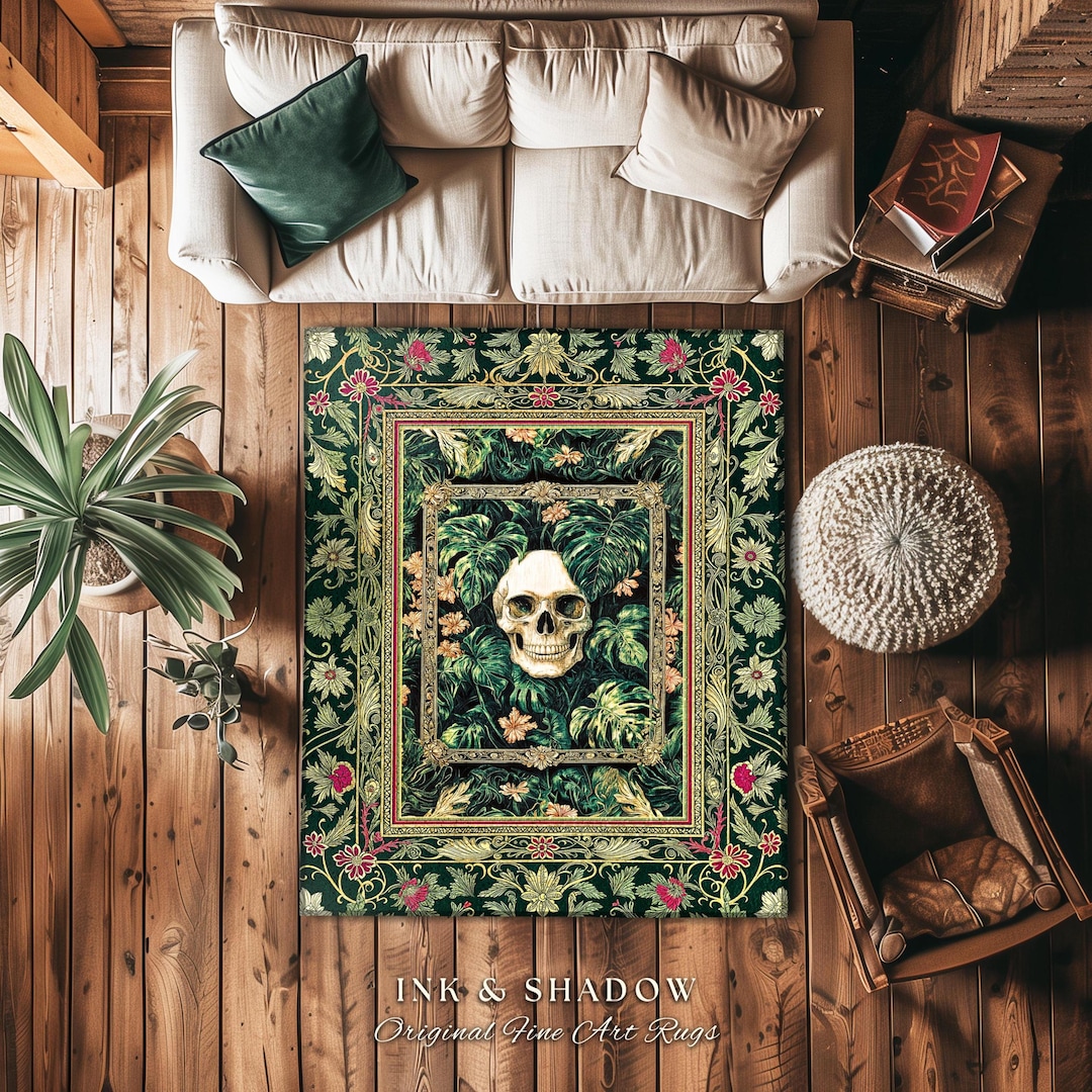Botanical Gothic Macabre Skull Rug | Baroque Goth Decor Spooky Fall ...