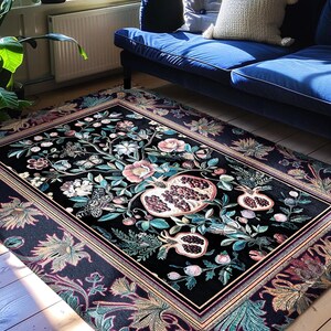 Witchy Dark Academia Pomegranate Rug Whimsigothic Floral Home Decor, Enchanted Woodland Cottagecore Botanical Victorian Gothic Nature Accent image 4