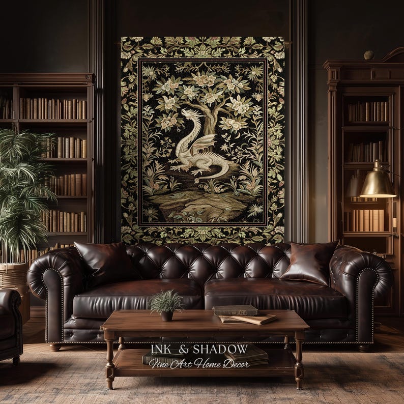 Woodland Gothic White Dragon Blanket Enchanted Forest Tapestry Throw | Mystical Dark Academia Whimsical Fantasy Forestcore Art Deco Decor image 19