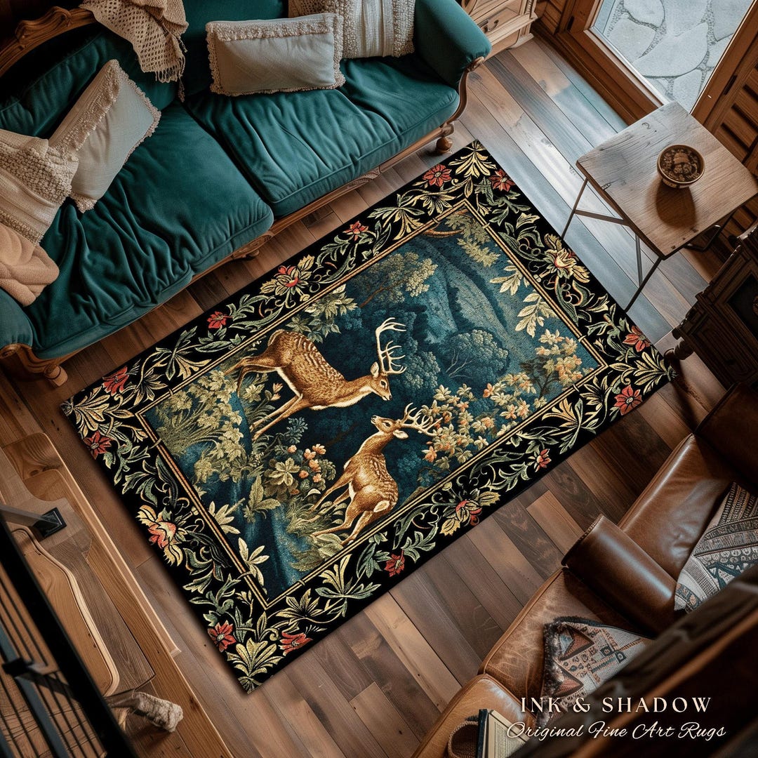 Mystical Deer Area Rug | Cottagecore Room Decor William Morris Inspired ...