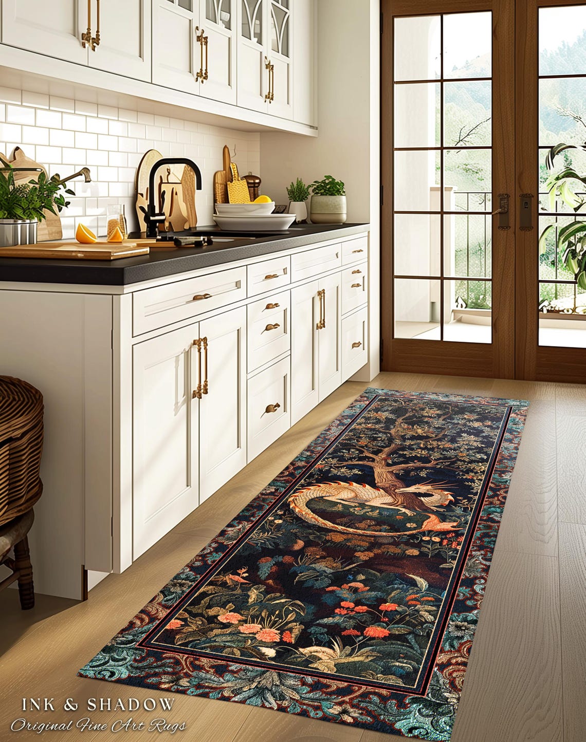Baroque Victorian Gothic Woodland Dragon Runner Rug Floral Folklore ...