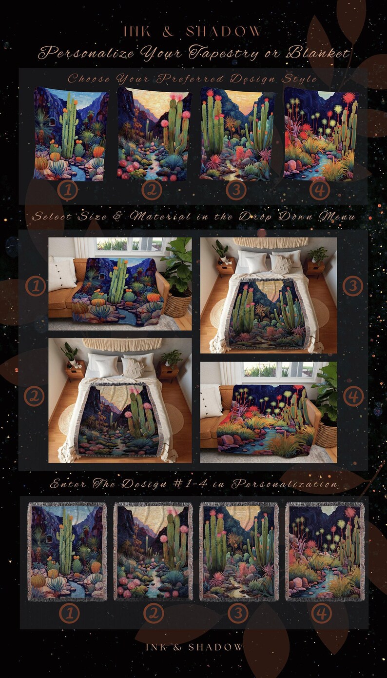 Moonlit Landscape Desert Throw Blanket Woven Tapestry Night Sky Cactus Blanket Desert Night Mystical Blanket Southwestern Boho Blanket Bild 2
