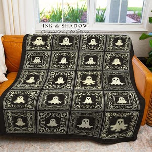 Witchy Throw Blanket Ghost Lover Cute | Whimsigoth Home Decor Fall Vibes Cozy Home Accent Dark Academia Aesthetic Tapestry Ghost Lover Gift image 6