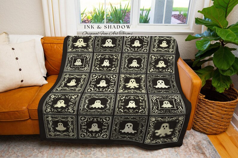 Witchy Throw Blanket Ghost Lover Cute | Whimsigoth Home Decor Fall Vibes Cozy Home Accent Dark Academia Aesthetic Tapestry Ghost Lover Gift image 6