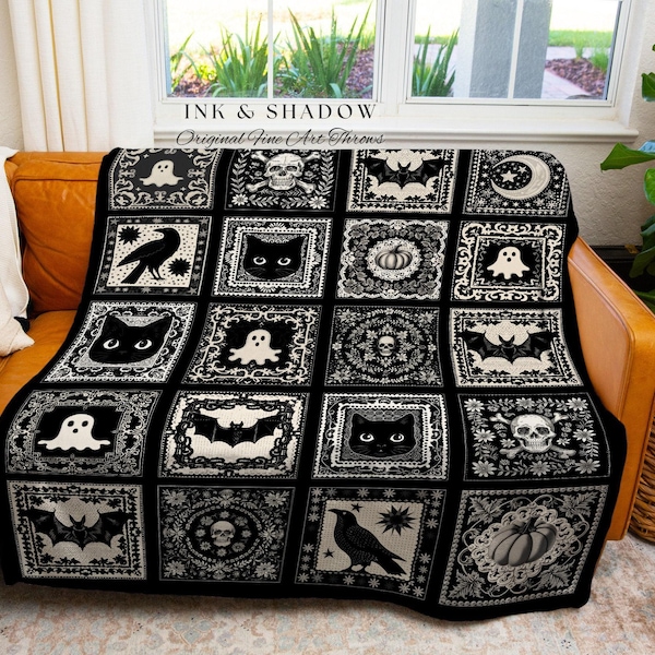 Spooky Season Throw Halloween Home Decor Cozy Witch Witchy Blanket Gift For Goth Room Decor Whimsigothic Fall Decorating Dark Academia Throw