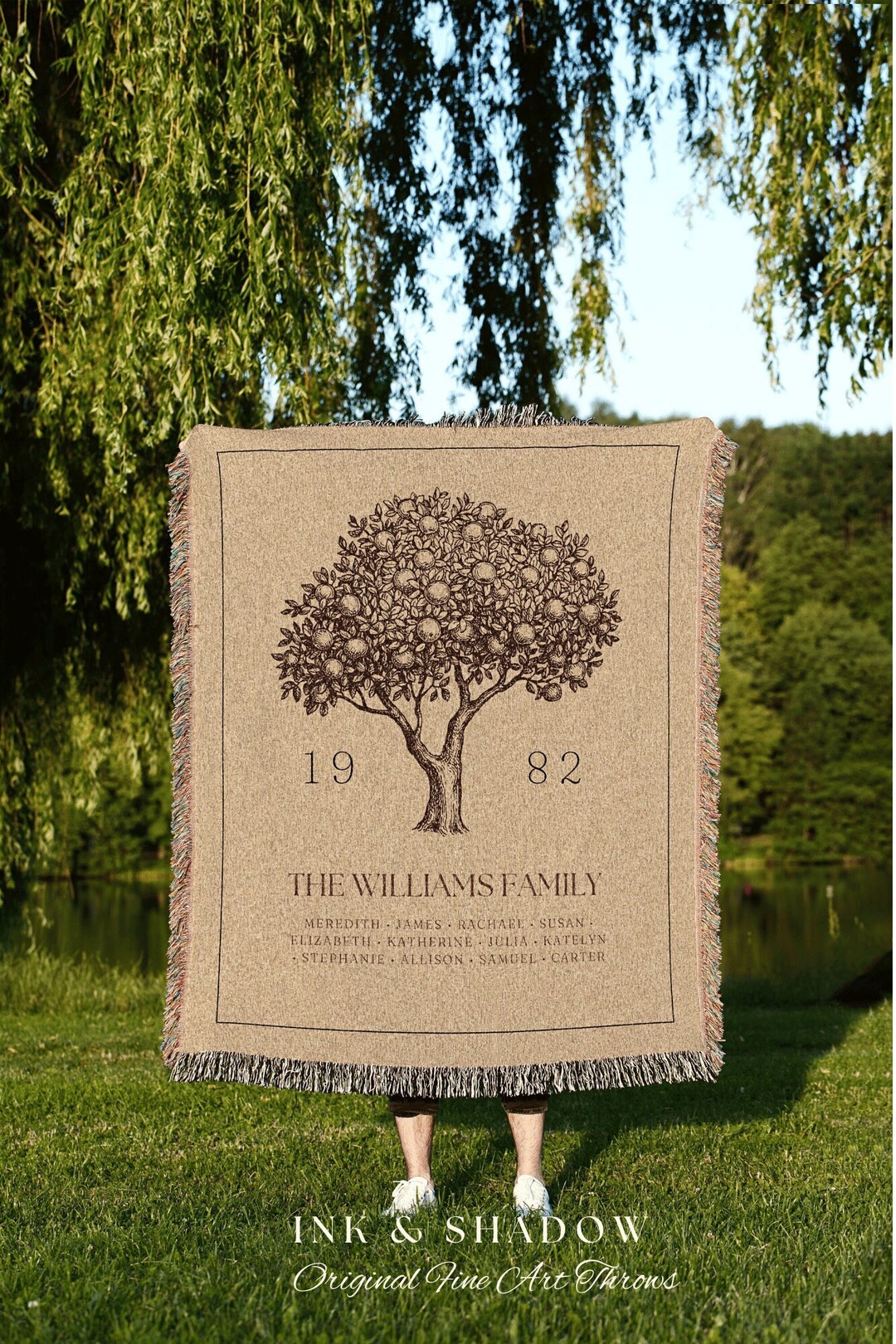 Personalized Family Tree Blanket Woven Tapestry Family Tree Wall Art