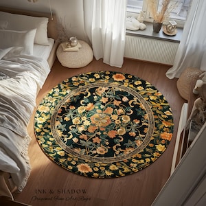 Dark Floral Cottagecore Rug | Bohemian Aesthetic Living Room Home Decor ...