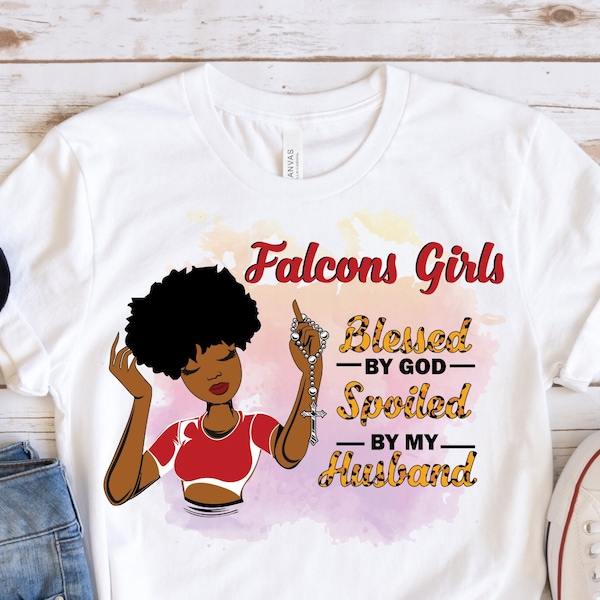 Falcons Gİrls Blessed By God Spoiled By My Husband Shirt, Atlanta Falcons Tshirt, Atlanta Falcons Fan Sweatshirt, Vintage Retro 80s NFL Tee