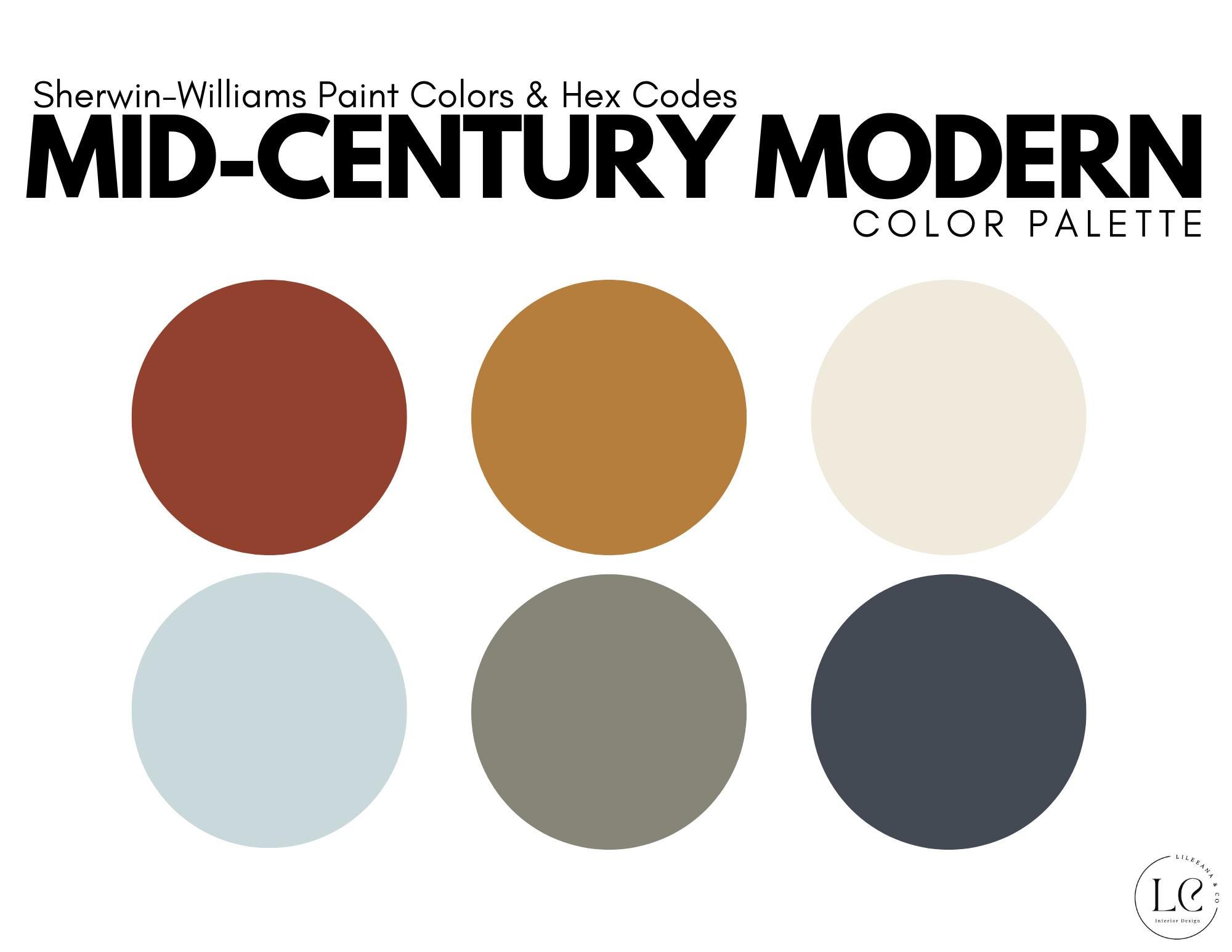 Sherwin Williams-mid-century Modern Color Palette + Hex Codes - Etsy