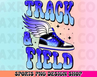 Pista y campo retro PNG, diseño de sublimación de pista y campo de color azul personalizado, archivo de impresión DTF, deportes escolares PNG, descarga digital