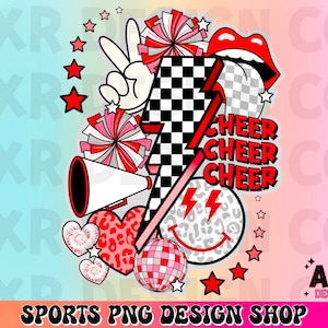 Retro cheer collage png, cheerleading sublimation design, red cheer team png, all star cheer png, cheer mom png, cute cheer shirt design png