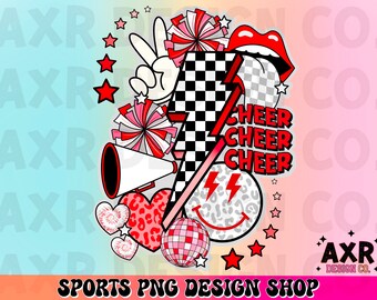 Retro cheer collage png, cheerleading sublimation design, red cheer team png, all star cheer png, cheer mom png, cute cheer shirt design png