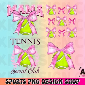 Coquette bow tennis png bundle, tennis mama png, tennis social club png, pink coquette bow shirt design, trendy tennis girlie png