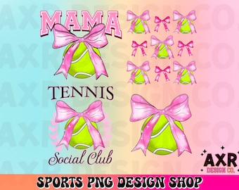 Paquete de png de tenis con lazo de coqueta, mamá de tenis png, club social de tenis png, diseño de camisa con lazo de coqueta rosa, chica de tenis de moda png